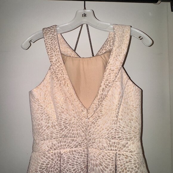 David's Bridal Cream Gold brocade short sleeveless formal Sz 6 with purse - Picture 5 of 16
